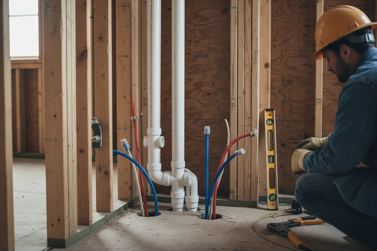 Drain and supply rough-in during Leak Detection in Stanford