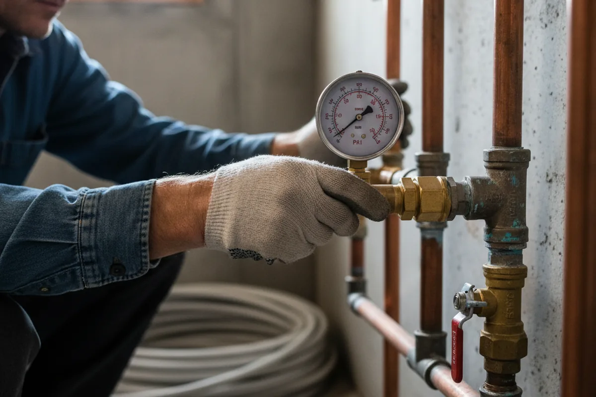 Pressure testing a repaired line during Water Line Repair in Stanford